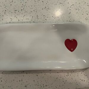 Williams and Sonoma Ceramic Tray with Red Heart Accent